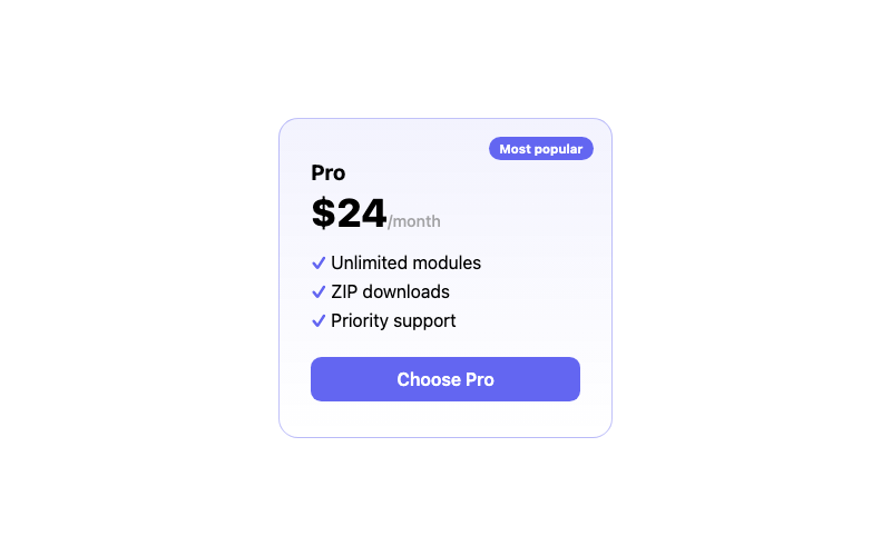 Pricing Card preview